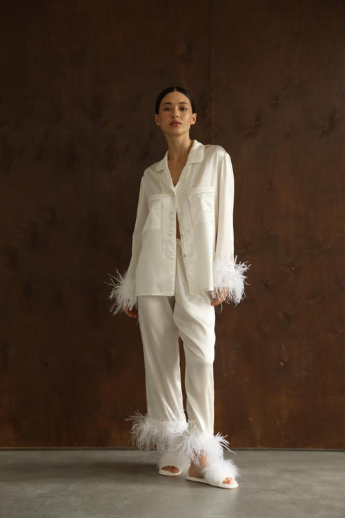 Pajama set - White feathers with pants