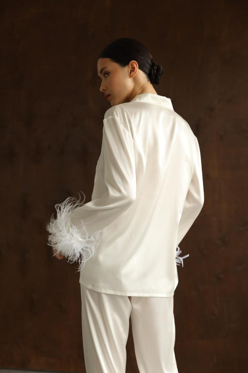 Pajama set - White feathers with pants