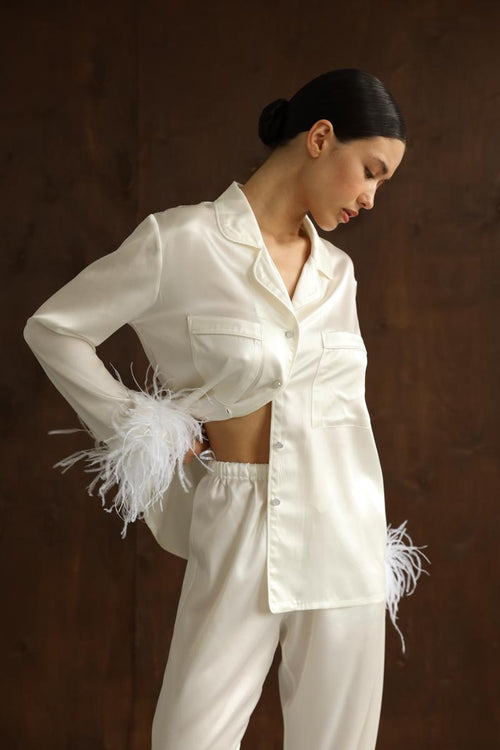 Pajama set - White feathers with pants