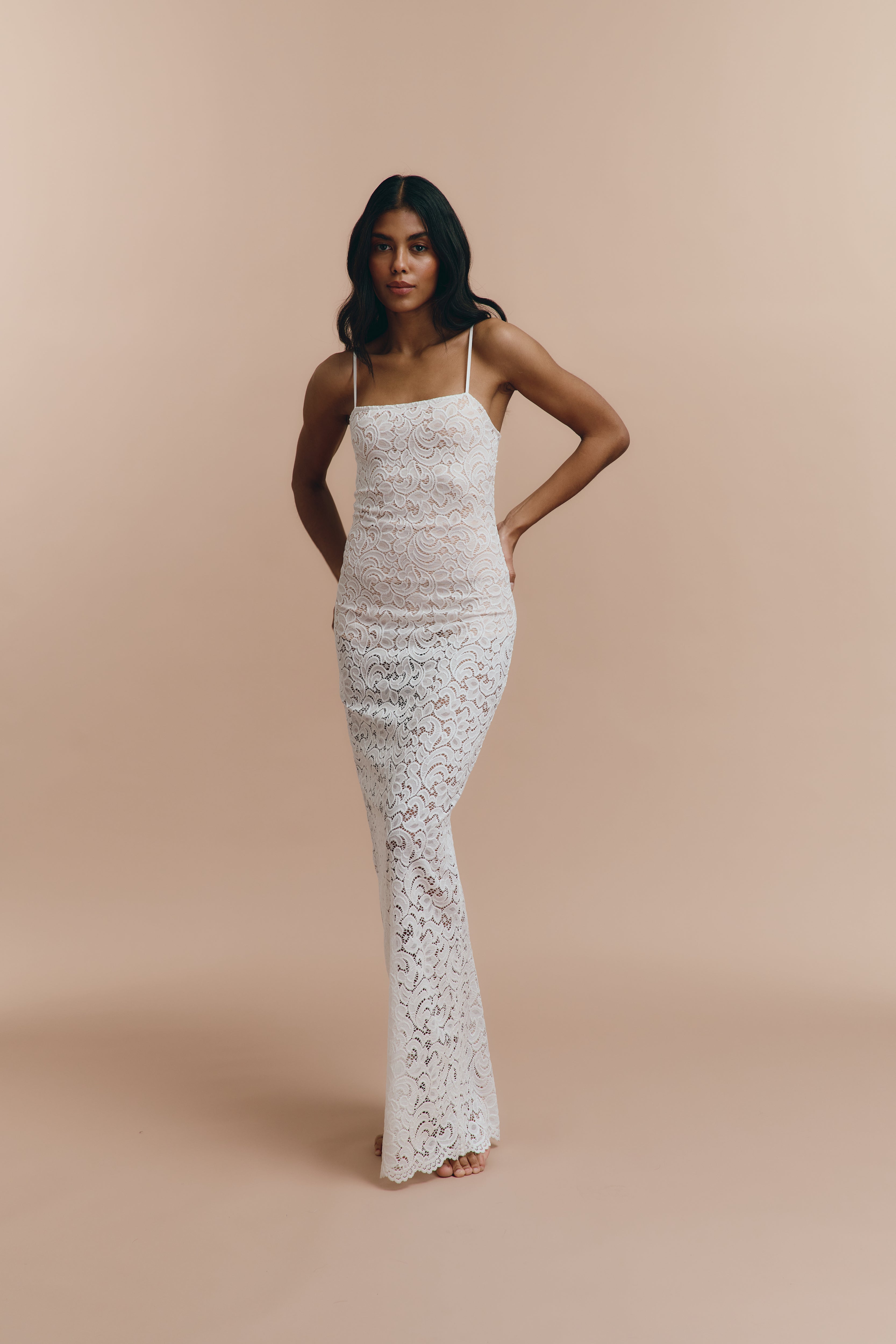 White Lace Long Dress Semi Sheer - Daniella Floral Lace Dress White Lace Long Dress Semi Sheer - Daniella Floral Lace Dress