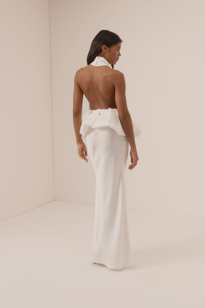Long satin skirt - White