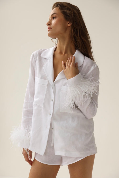 Pajama set - Linen white feather