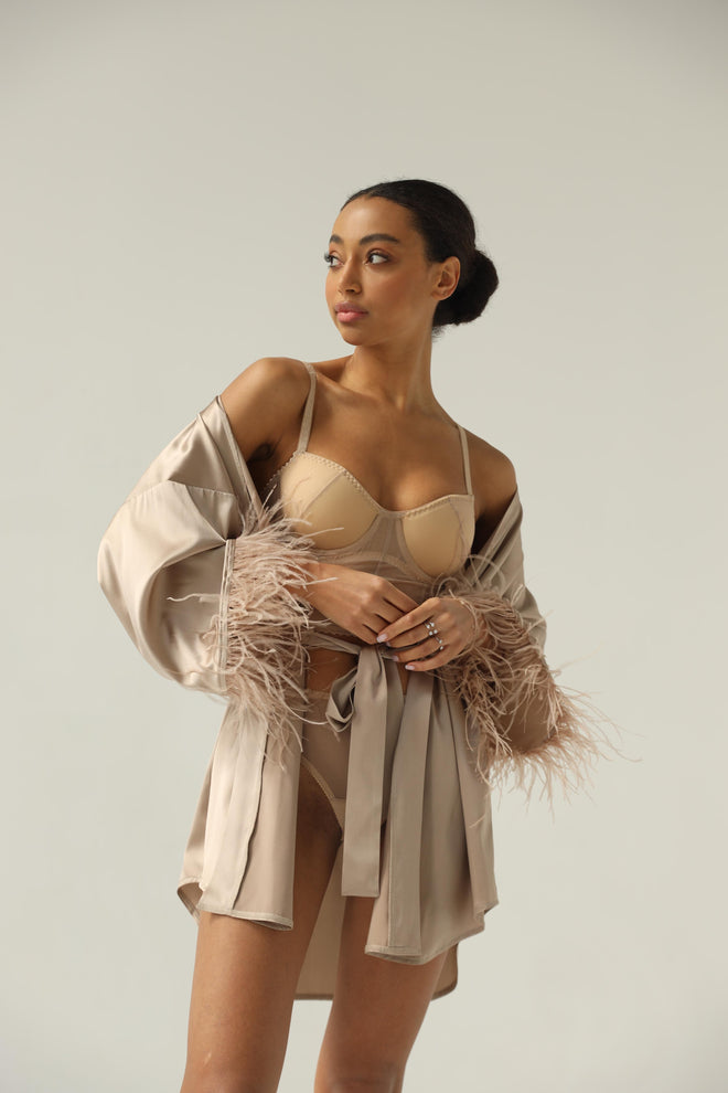 Kimono robe - Beige feather