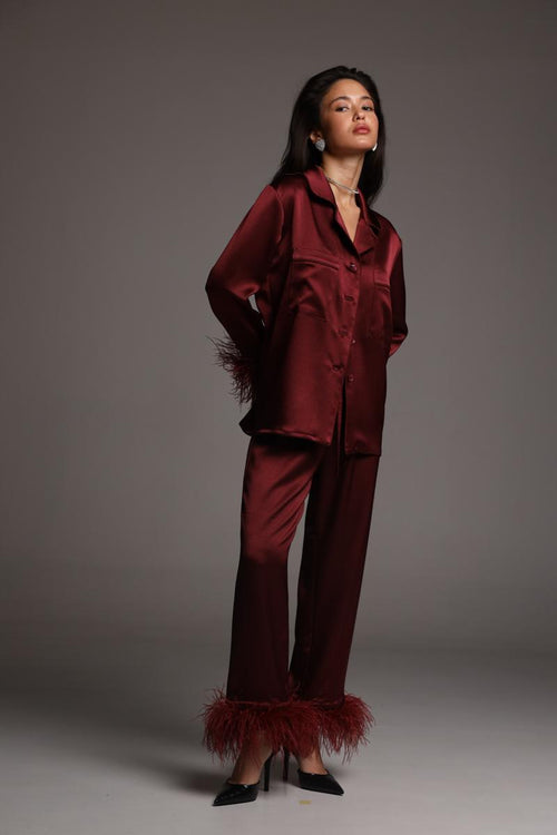 Pajama set - Burgundy feathers with pants