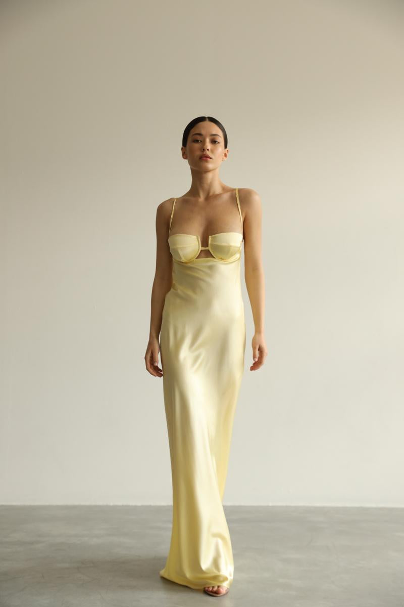 Yellow Silk Long Dress - Megan Mulberry Silk Slip Dress