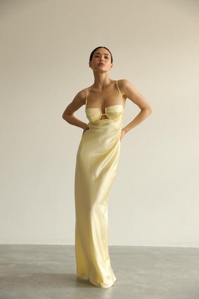 Yellow Silk Long Dress - Megan Mulberry Silk Slip Dress