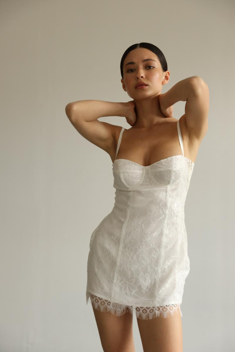 White Lace Slip Dress Mini - Jennifer French Lace Bridal Dress