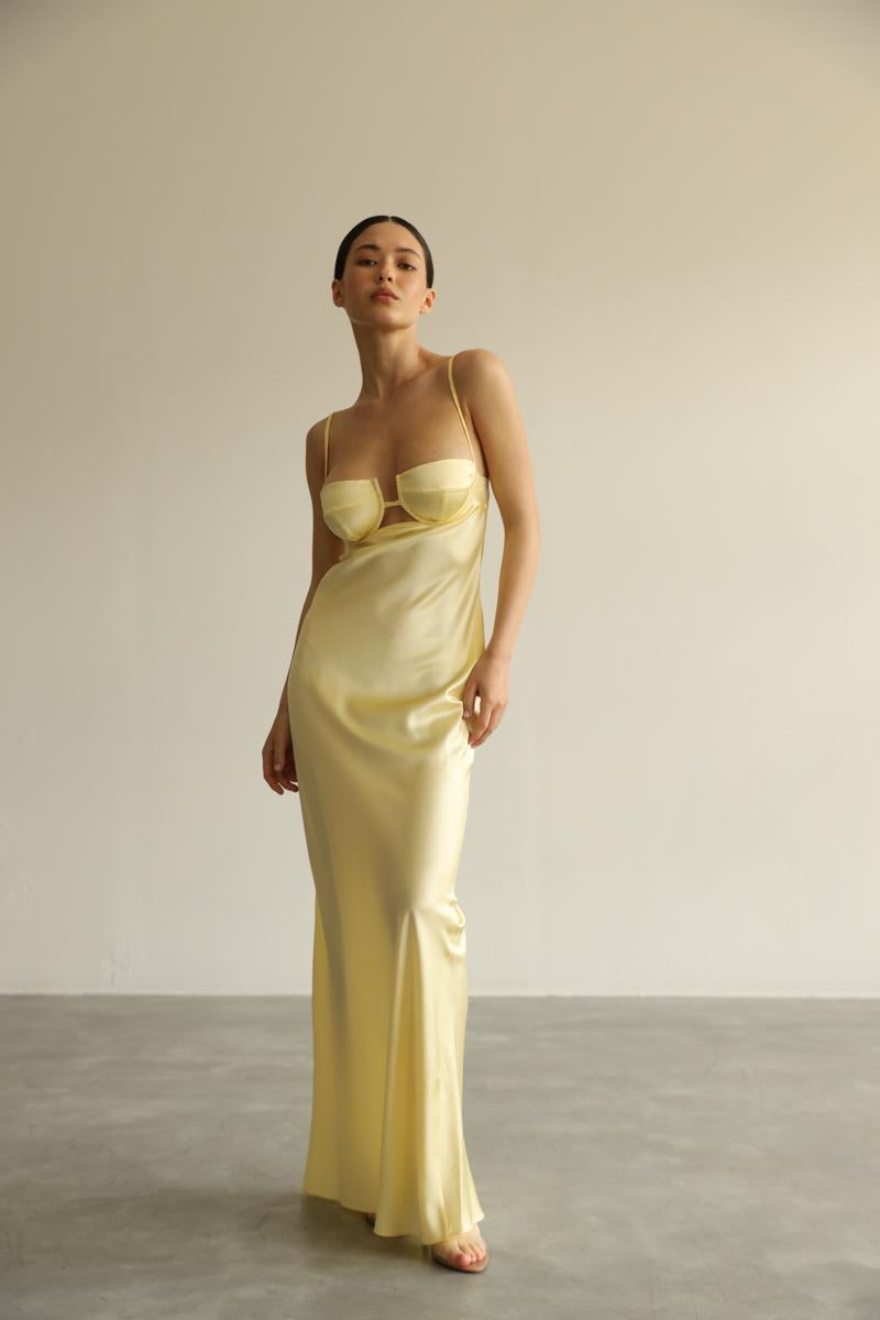 Yellow Silk Long Dress - Megan Mulberry Silk Slip Dress