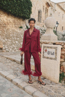 Pajama set - Burgundy feathers with pants