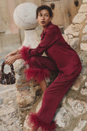 Pajama set - Burgundy feathers with pants