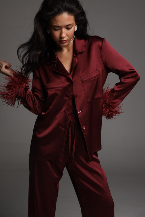 Pajama set - Burgundy feathers with pants