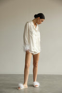 Pajama set - White feathers with shorts