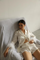 Pajama set - White feathers with shorts