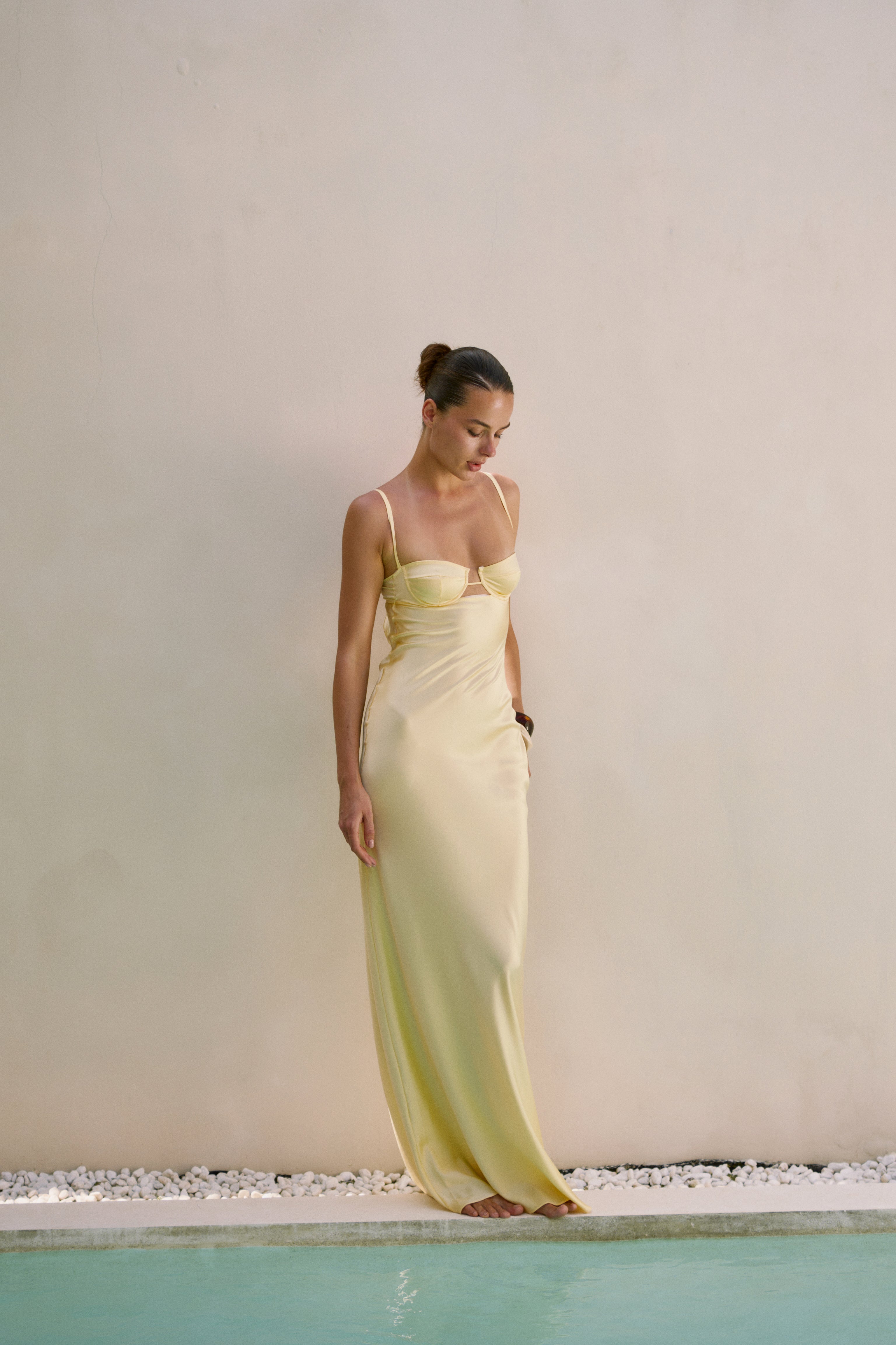 yellow silk dress long Yellow Silk Long Dress - Megan Mulberry Silk Slip Dress