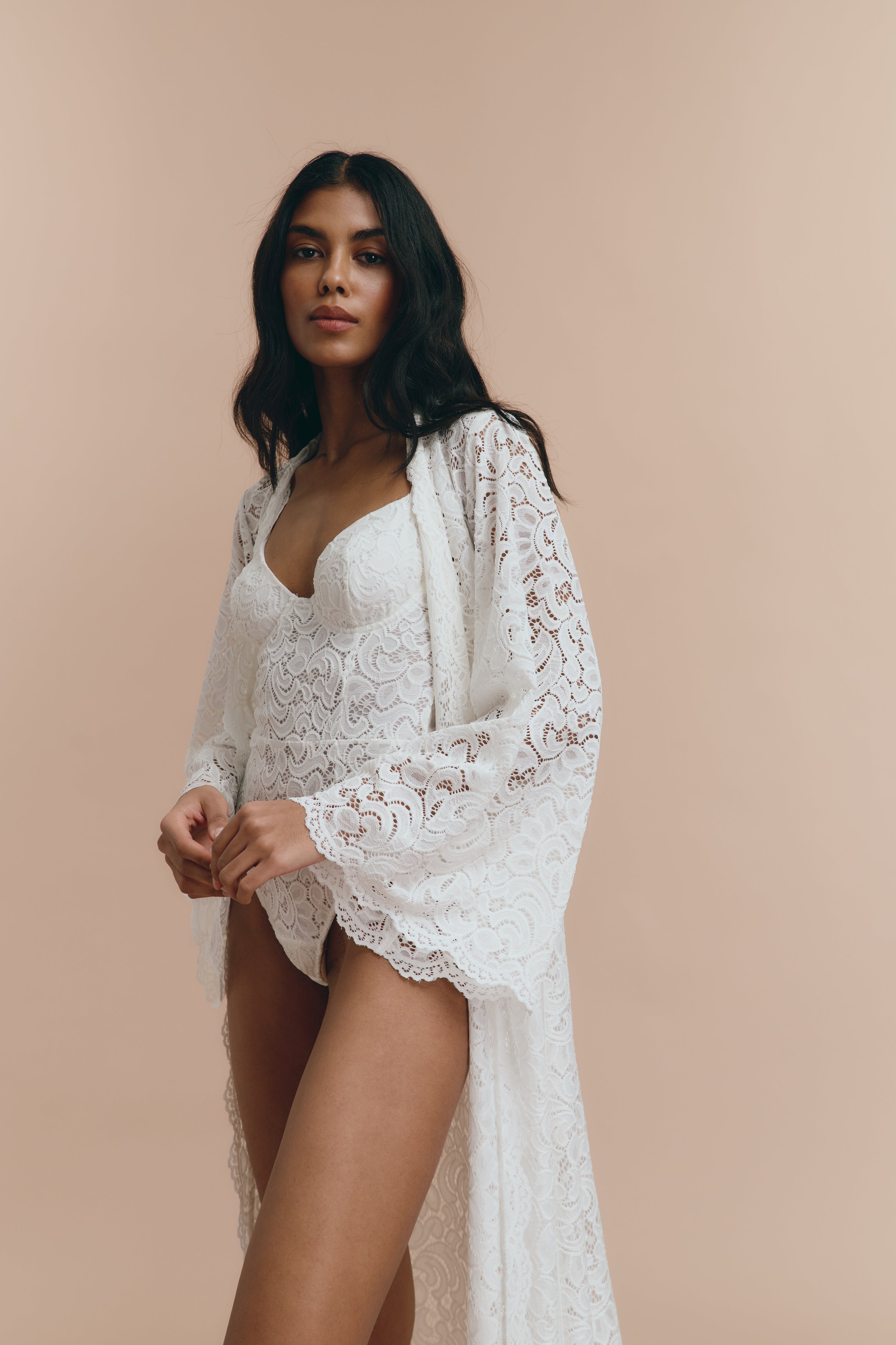 White Lace Bridal Robe Long - Wedding Floral Lace Robe | therobeua M White Lace Bridal Robe Long - Wedding Floral Lace Robe | therobeua M