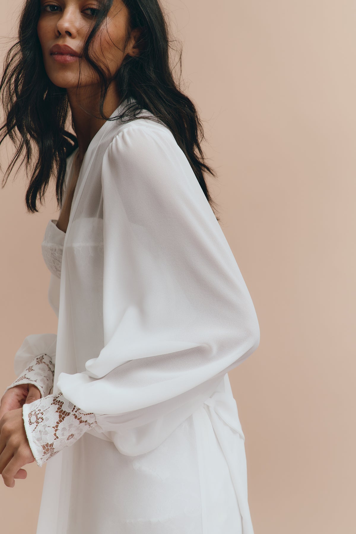 French Robe White Chiffon Robe with French Lace - wedding Long Bridal Robe ...