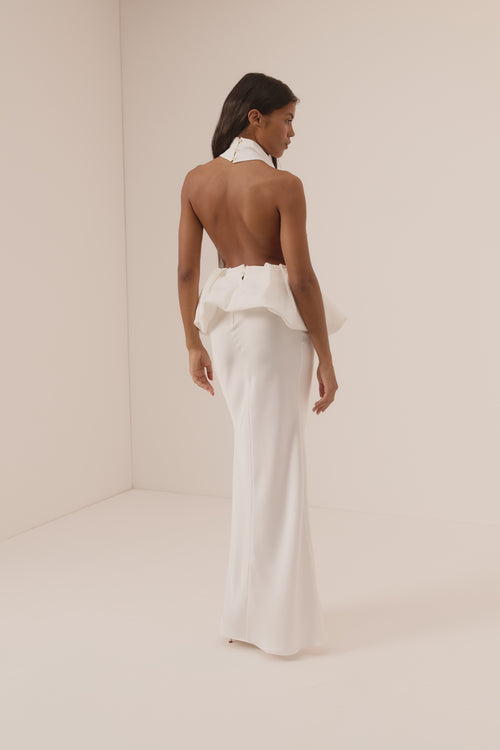 Long satin skirt - White