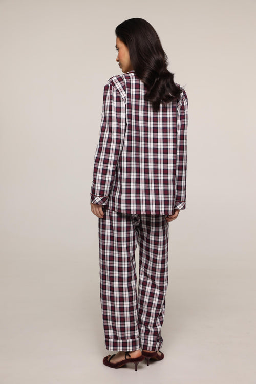 Tartan - pjs long sleeve shirt - Burgundy
