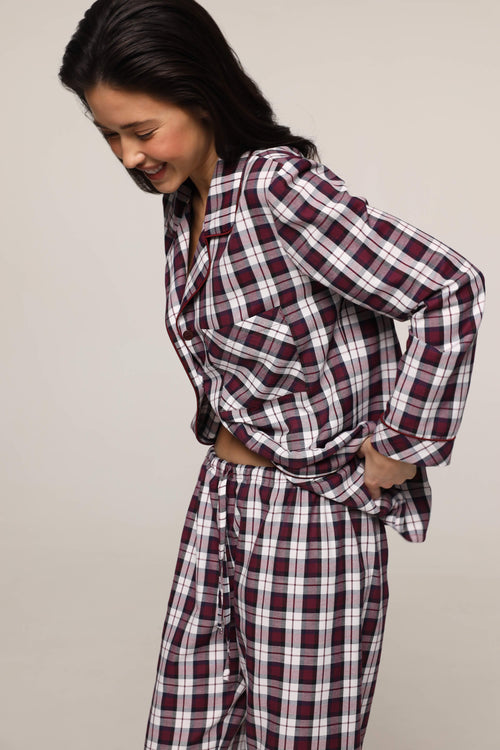Tartan - pjs long sleeve shirt - Burgundy