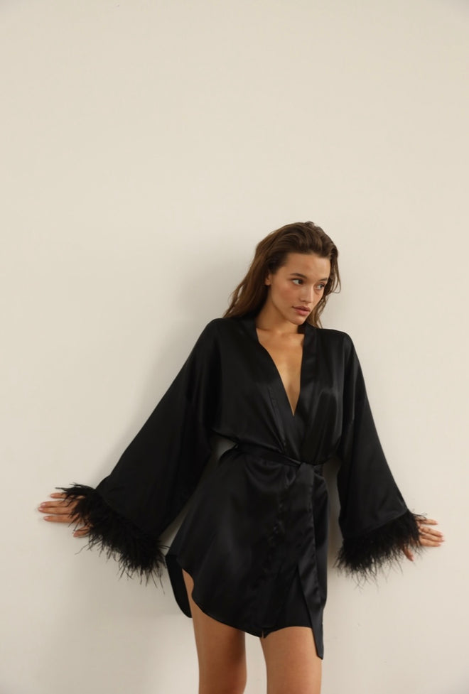 Kimono robe - Black feather